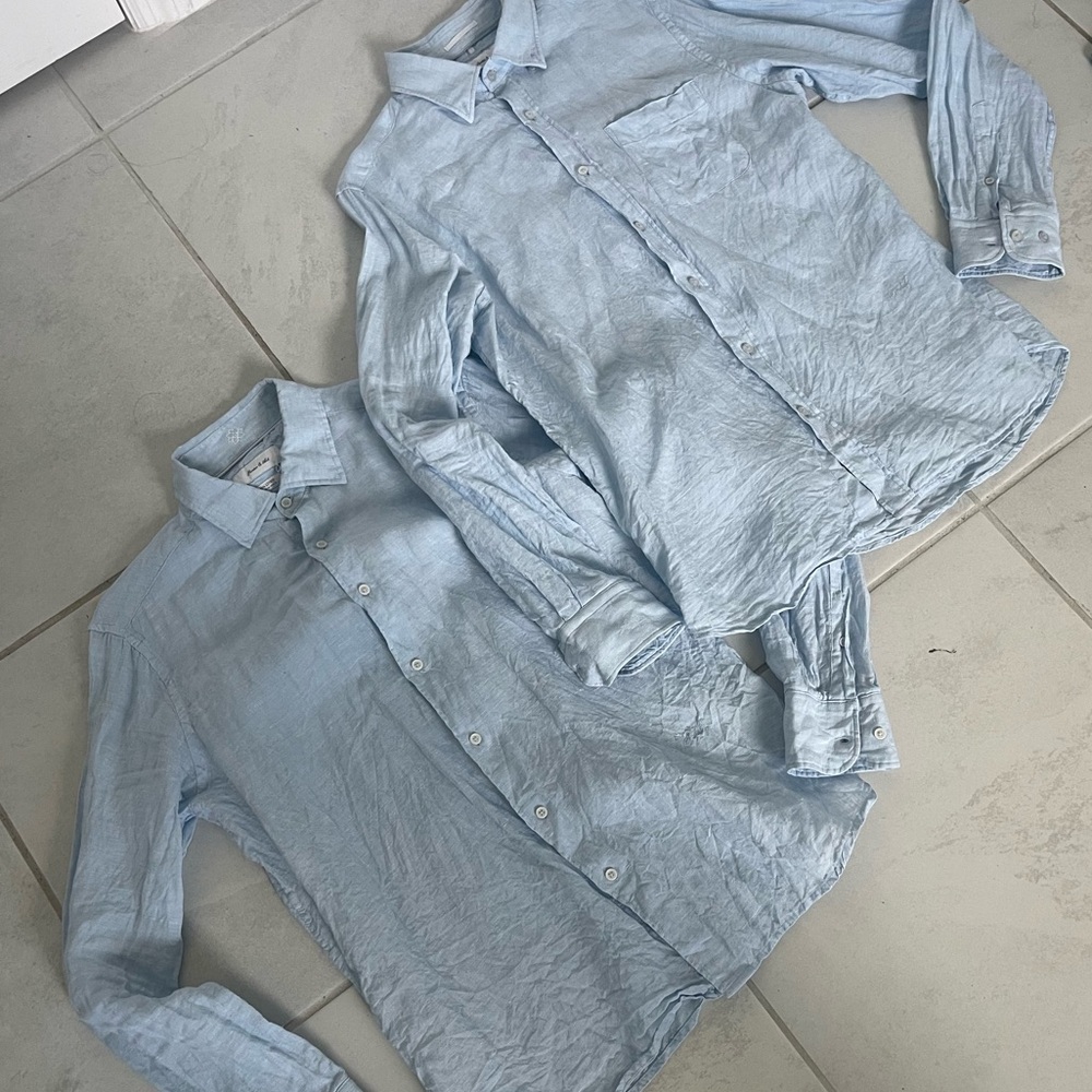 Porter & Ash Bundle 2 100% Linen Button Ups Size Medium Color Baby Blue